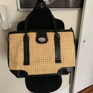Khaki and black trim bag